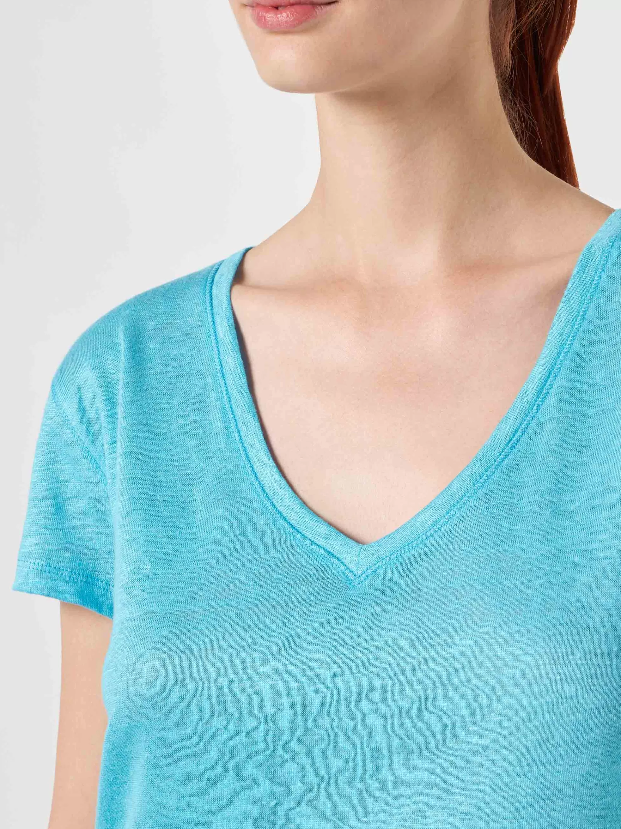 MC2 Saint Barth Woman turquoise linen t-shirt Outlet