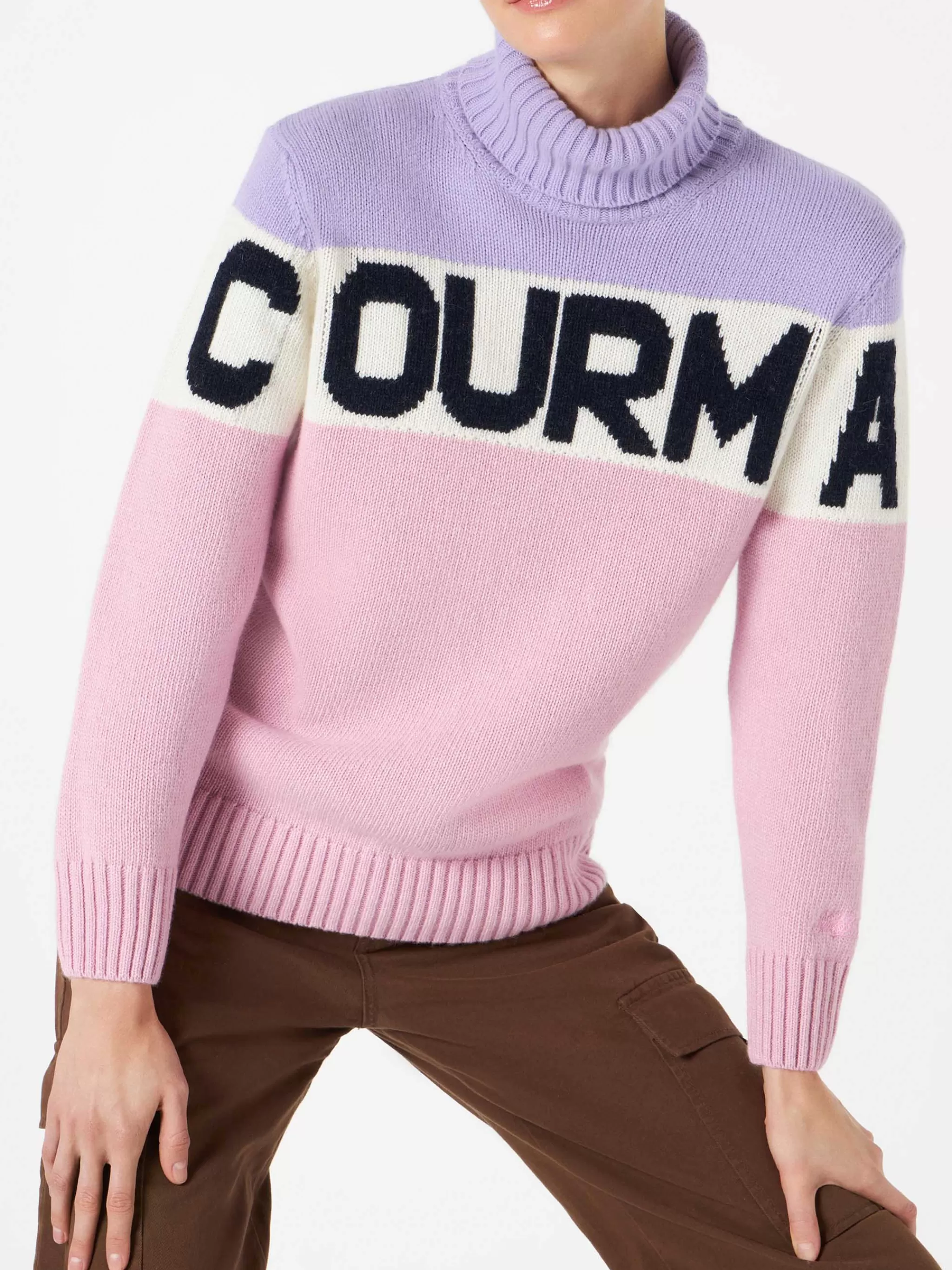 MC2 Saint Barth Woman turtleneck sweater with Courma lettering Best Sale