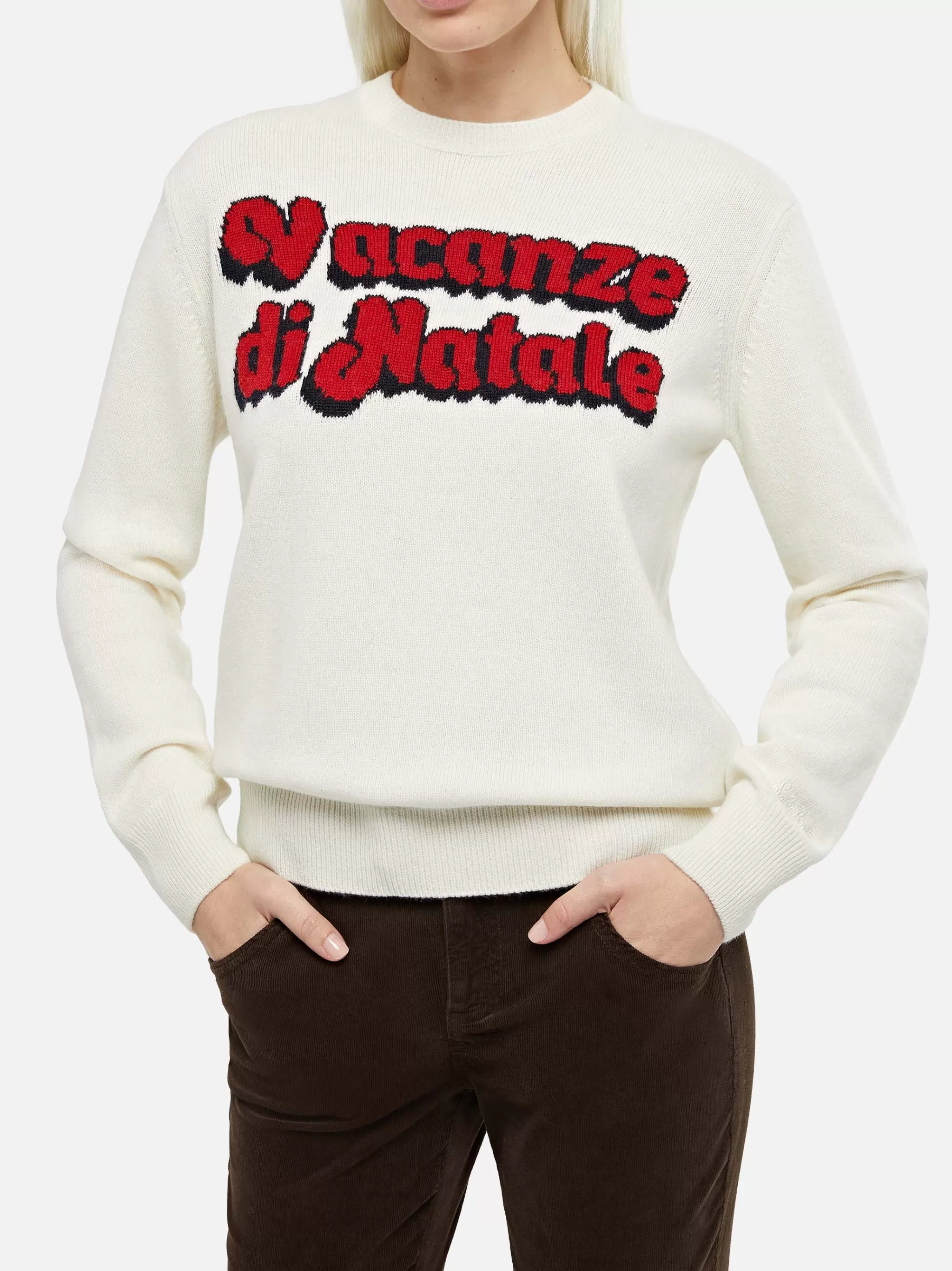 MC2 Saint Barth Woman white sweater New Queen with Vacanze di Natale logo print | VACANZE DI NATALE SPECIAL EDITION | PREORDER Sale