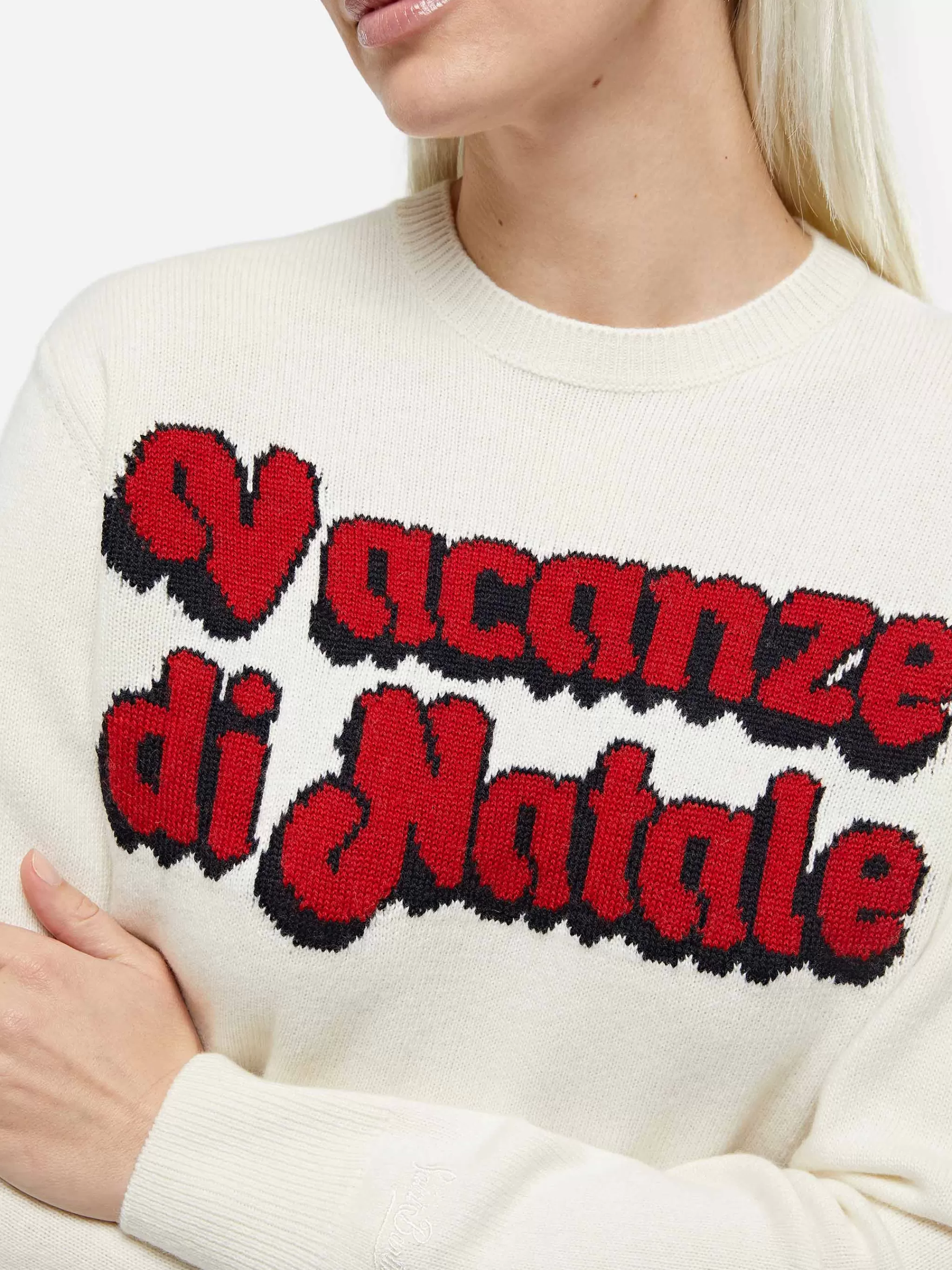 MC2 Saint Barth Woman white sweater New Queen with Vacanze di Natale logo print | VACANZE DI NATALE SPECIAL EDITION | PREORDER Sale